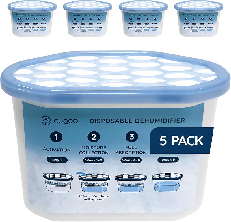 CUQOO Disposable Dehumidifier 500ml Pack of 5 Moisture Absorbers