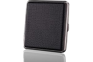 YMWALK Cigarette Case,Leather Cigarette Case Holder Metal Frame Can Holds 20Pcs Cigarettes(Black)
