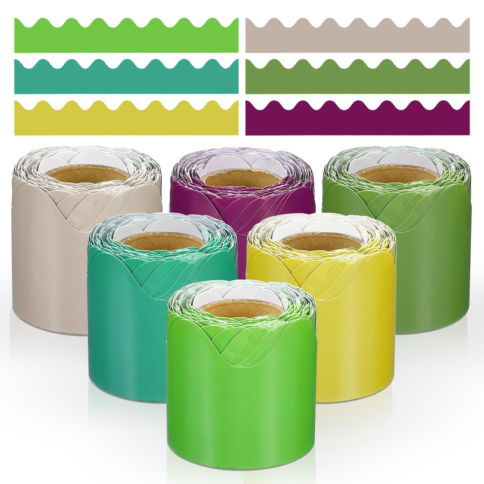 PATIKIL Bulletin Board Border, 196.8 Ft Total, 6 Roll Colorful Scalloped Borders Trim Decor for Classroom Chalkboard Desk Locker, Yellow,Light Green,Dark Green,Blue Green,Brown,Dark Purple