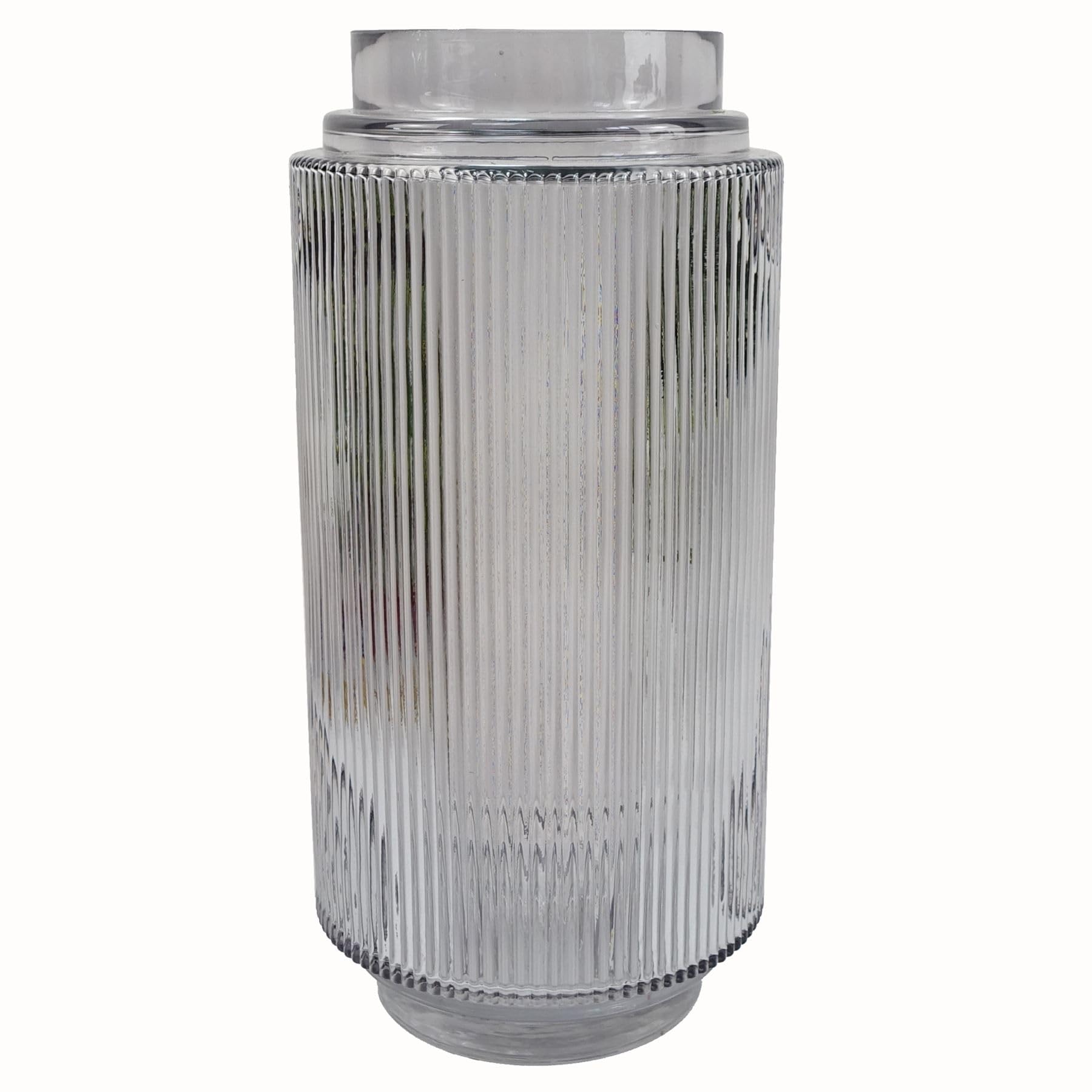 Designer Glass Vases, 31cm Clear Ridged