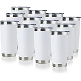 DOMICARE 20oz Stainless Steel Tumbler Bulk with Lid, Double Wall Vacuum Insulated Travel Mug, Powder Coated Coffee Cup, Powder White, 12 Pack