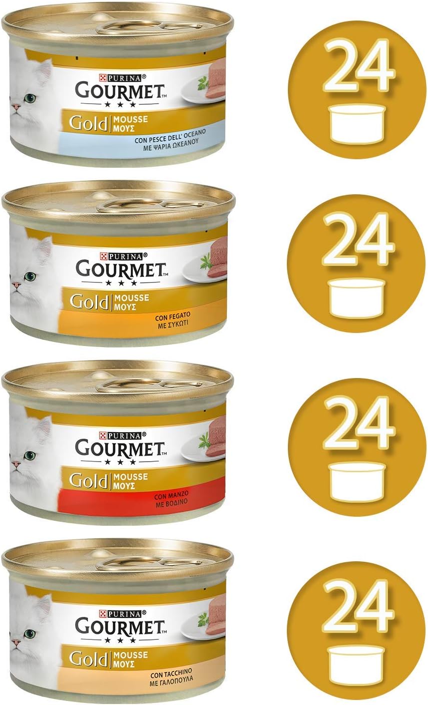Purina Gourmet Gold Mousse for Cats with Fish Liver, Turkey and Beef, 96 Cans of 85 g, Ocean Fish, Liver, Turkey & Beef - Image 3