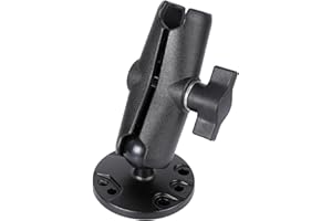 FPN 1" Ball Double Socket Arm with AMPS Hole Round Plate Base, Aluminum Alloy Arm&Drill Base, Compatible with RAM Mounts 1 Inch Ball Components, for Bike Car Motorcycle Phone Mount (4.53" Length)