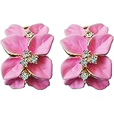 Navachi 18k Gold Plated White Crystal colorful Enamel Leaves Flower Omega Back Earrings