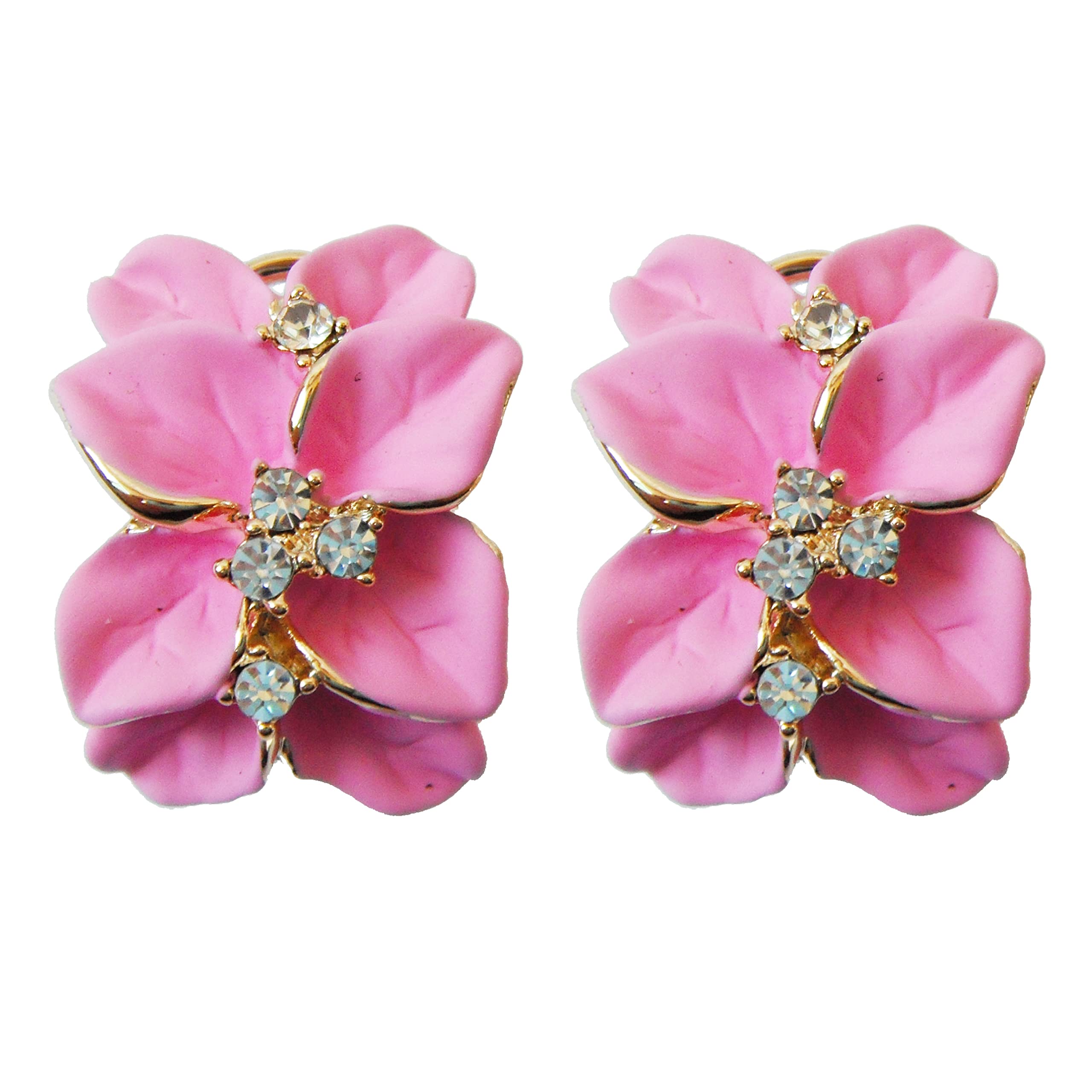 Navachi 18k Gold Plated Crystal Pink Enamel Leaves Flower Az2863e Omega Earrings โ image 1