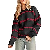 Saodimallsu Womens Heart Sweater Valentine Crew Neck Cute Ribbed Knit Loose Casual Pullover Sweaters Tops
