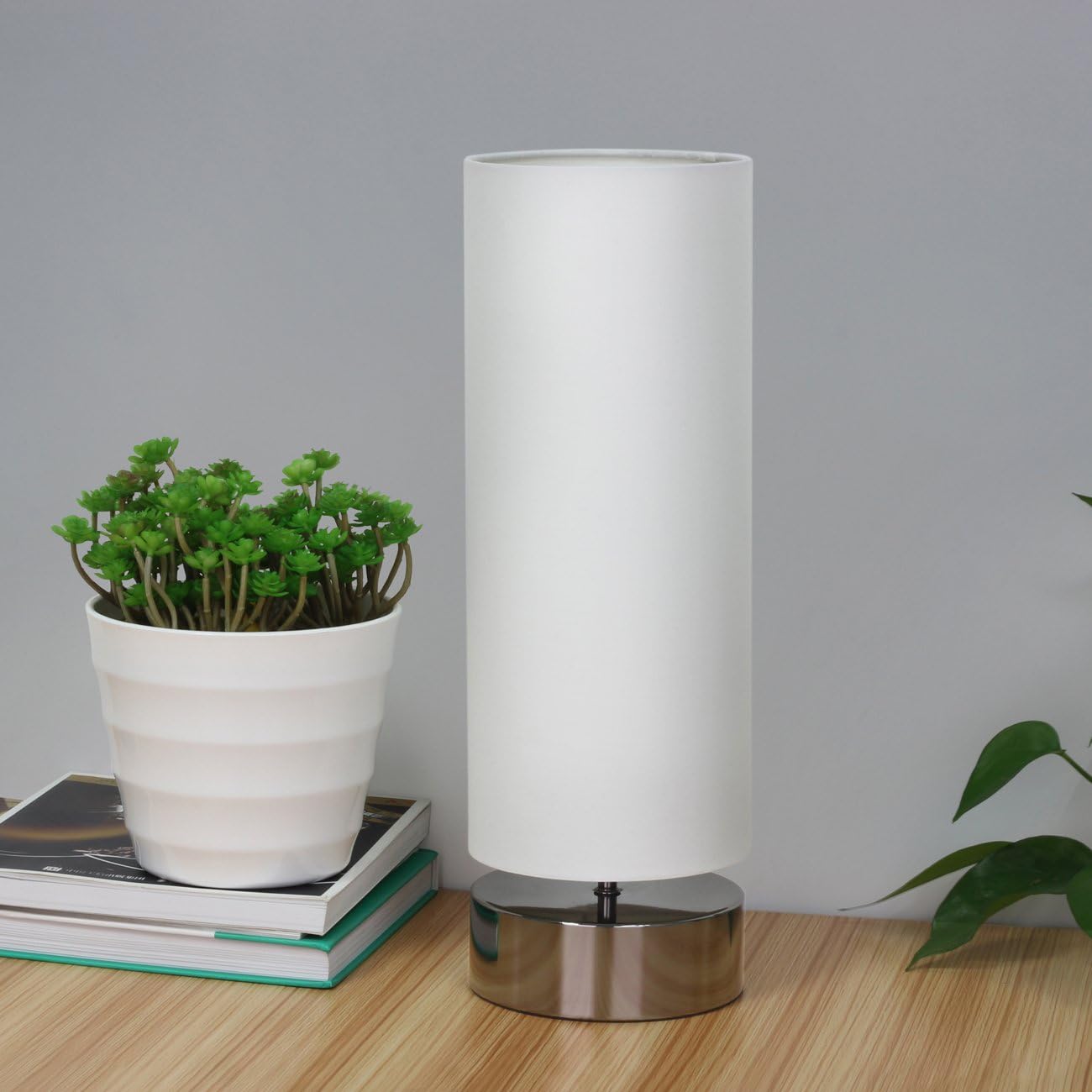 Touch Control Table Lamp Bedside Minimalist Desk Lamp Modern Accent Lamp Dimmable Touch Light with Cylinder Lamp Shade Night Light Nightstand Lamp for Bedroom Living Room Kitchen, E26 Bulb Included - - 