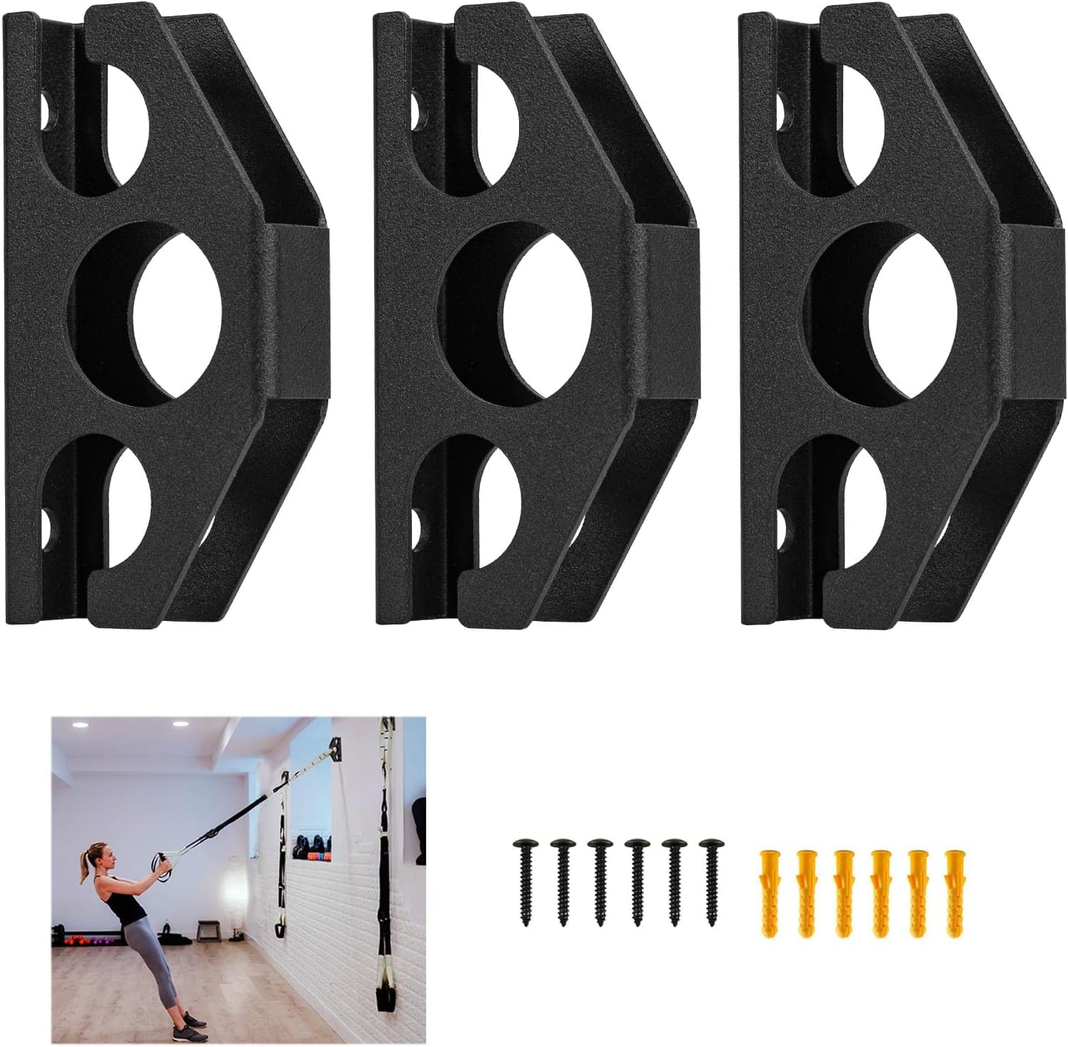 VANROUG 3 Pcs Resistance Band Wall Anchors - Space Saving Wall Mount Anchors for Home Gym Workouts, Strength Training, Physical Therapy Exercise, Fitness with Mounting Screws