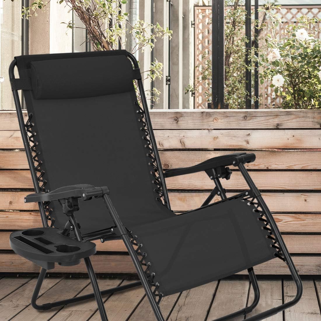 Patio Watcher Oversized Zero Gravity Chair Folding Recliner Chair with Cup Holder Accessory Tray and Removable Pillow for Outdoor Yard Porch Black 1 Chair : Garden & Outdoor