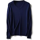 Ciovkis Women's Merino Wool Blend Sweater Fall Winter V Neck Long Sleeve First-Line Ready to Wear Seamless Knit Sweater