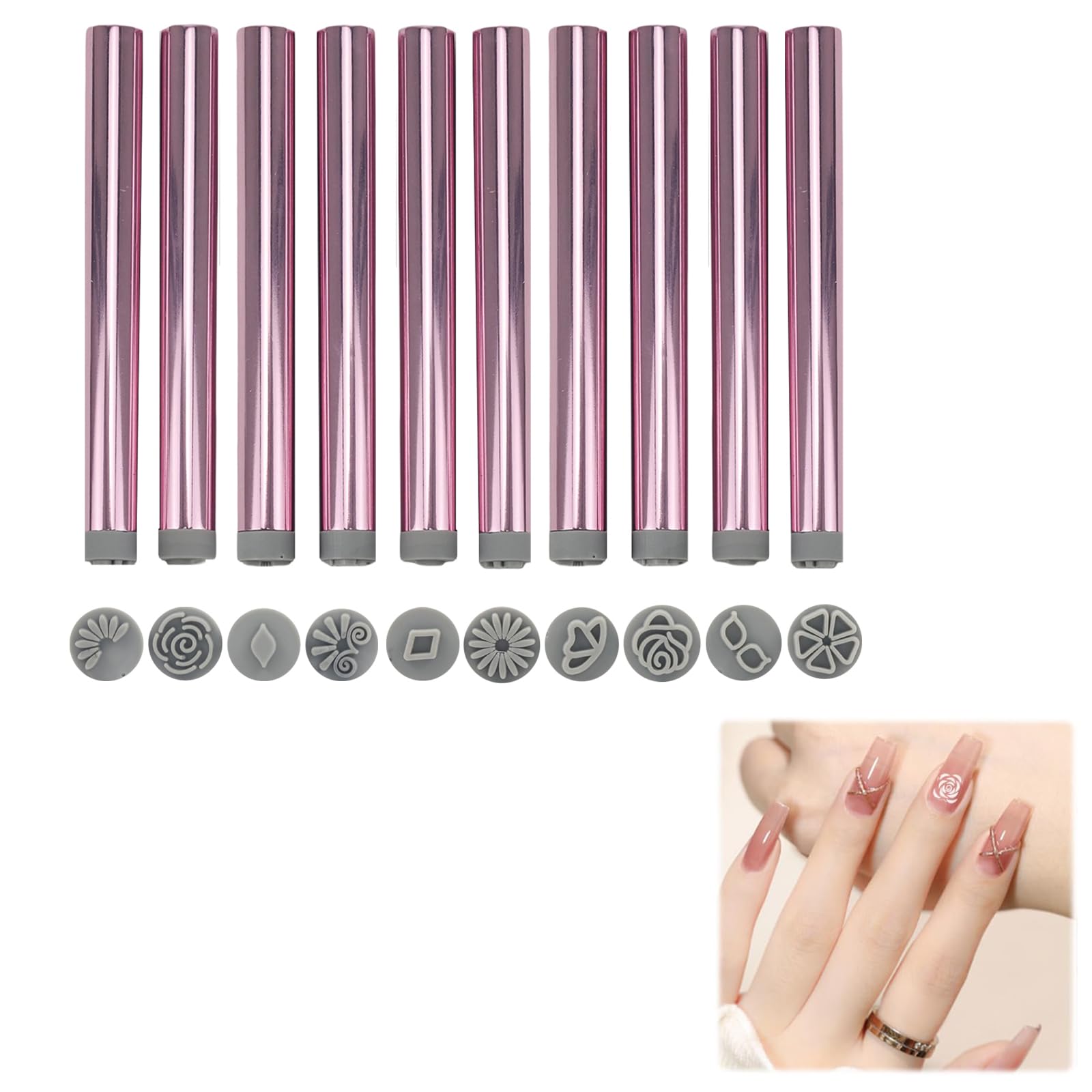TELAIN Nail Art Stamping Pen Kit, 10 Silicone Pens For Creative Nail Designs, Including Flower And Butterfly Patterns, Ideal For Beginners And Professionals