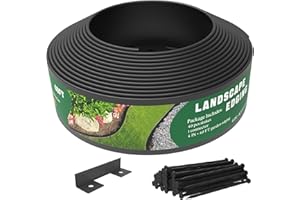 Mars Villa Landscape Edging 4 inch Tall 40FT Garden Edging Border with 40 Anchoring Spikes Flexible Garden Border Edging Kit, Plastic Edging for Landscaping for Lawn Flower Yard Paver (Black)
