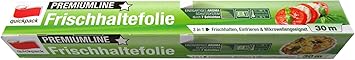 30 m Frischhaltefolie 3 in 1, Frischhalten - Einfrieren - Mikrowellengeeignet, Hitzebeständig bis 160°C, Kältebeständig bis m