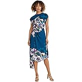 Maggy London Womens Floral Midi Dress for Women - Sleeveless with Ruched Waist, Asymmetric Ruffle Hem, Floral Dress for Women
