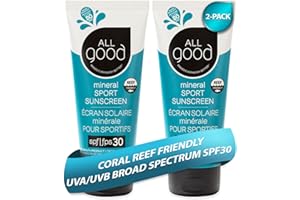 ALL GOOD MAKES EVERYTHING BETTER All Good Sunscreen - Sport Mineral Sunscreen Lotion, Reef Friendly, SPF 30+ for Face & Body, Water & Sweat Resistant, 2-pack (3 oz)