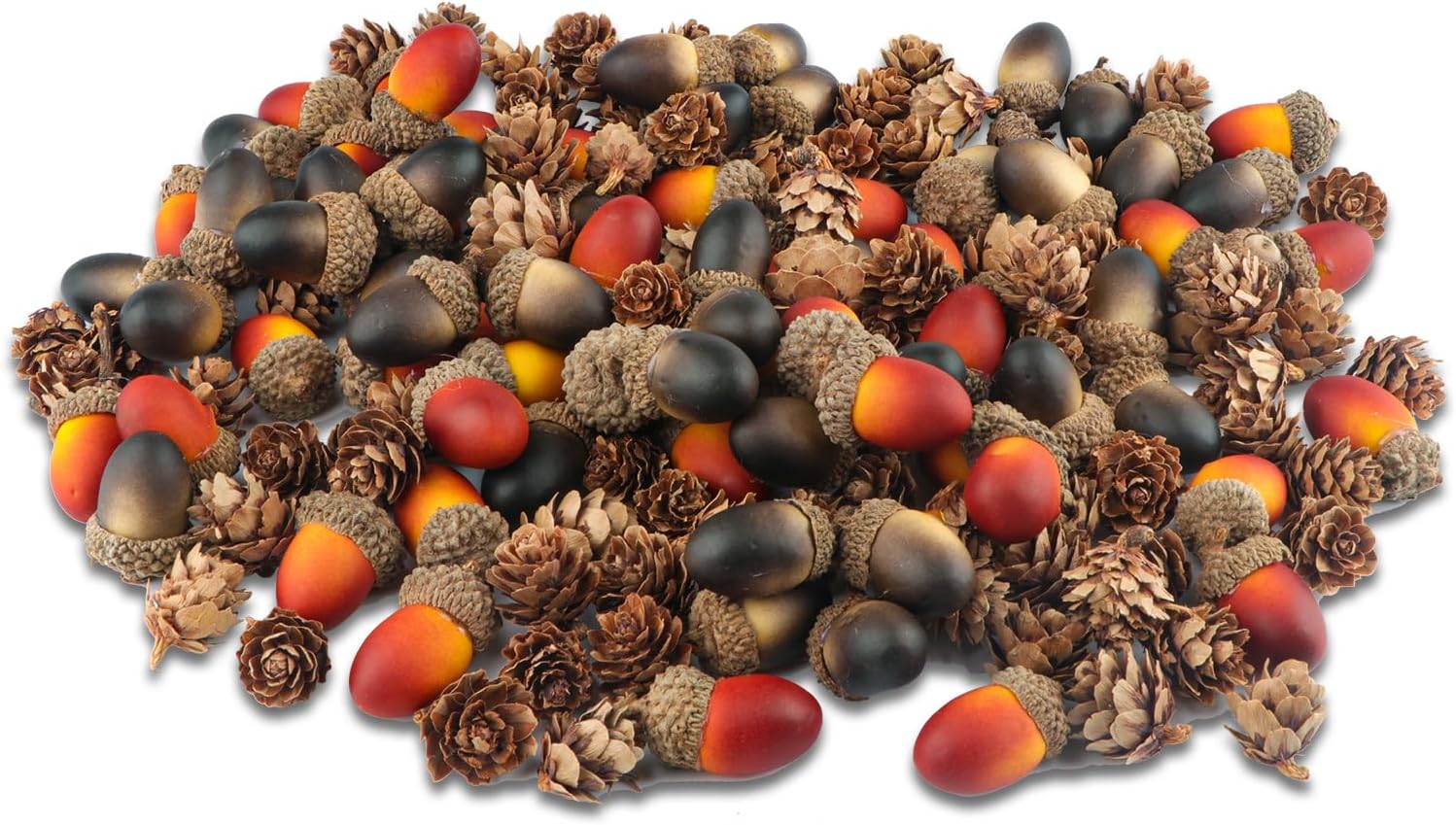 Vase Fillers - YIYA 240PCS Pine Cones Decoration Thanksgiving Artificial Acorns Christmas Natural Mini Pine Cones Acorns Ornaments for Fall Wedding Decor Christmas Decor Thanksgiving Decor Fall Decor