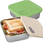 2 Pack Stainless Steel Sandwich Containers - Food Grade Sandwich Box with Lid, Reusable Metal Meal Prep Lunch Boxes, Food Storage Containers for Sandwiches, Snacks, Fruits