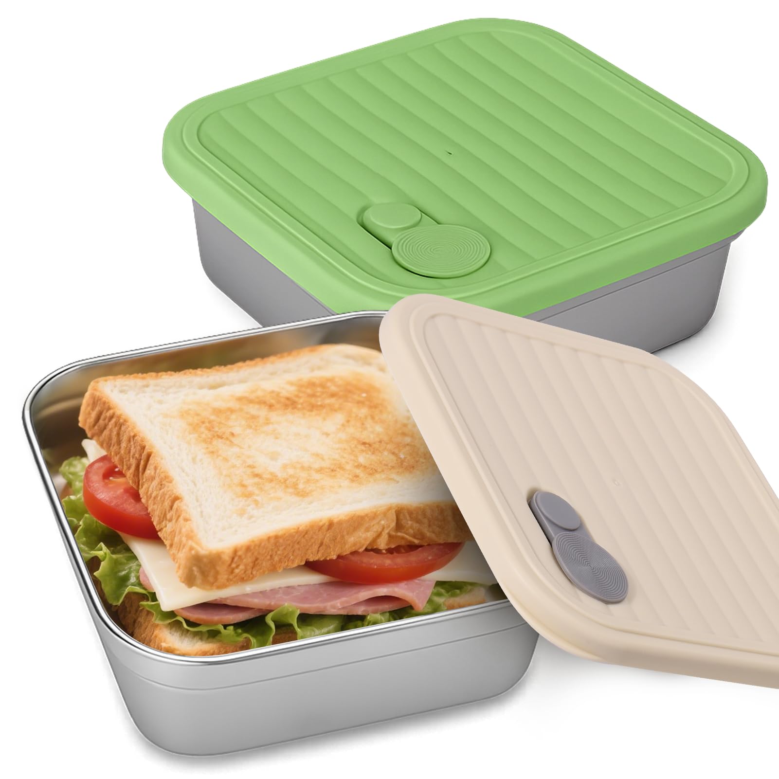 Photo 1 of 2 Pack Stainless Steel Sandwich Containers - Food Grade Sandwich Box with Lid, Reusable Metal Meal Prep Lunch Boxes, Food Storage Containers for Sandwiches, Snacks, Fruits
