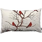 TKS MITLAN Beautiful Red Birds Pillow Covers 12x20 Inch Cardinals on Bare Brown Tree Branches Winter Christmas Decorative Throw Pillow Covers Cushion Case for Home Sofa Couch Decoration