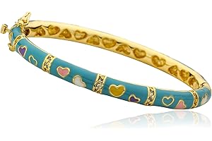 Little Miss Twin Stars Outfit Makers Pink 14k Gold-Plated Oval Bangle With Multi Color Hearts & CZ Lines
