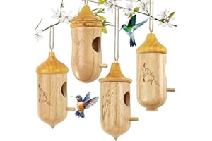 NOVWANG 4 PCS Hummingbird House Solid Wood with Hemp Rope, Outdoor Hanging Bird Watching House Bird House for Gardening Gifts Home Decoration