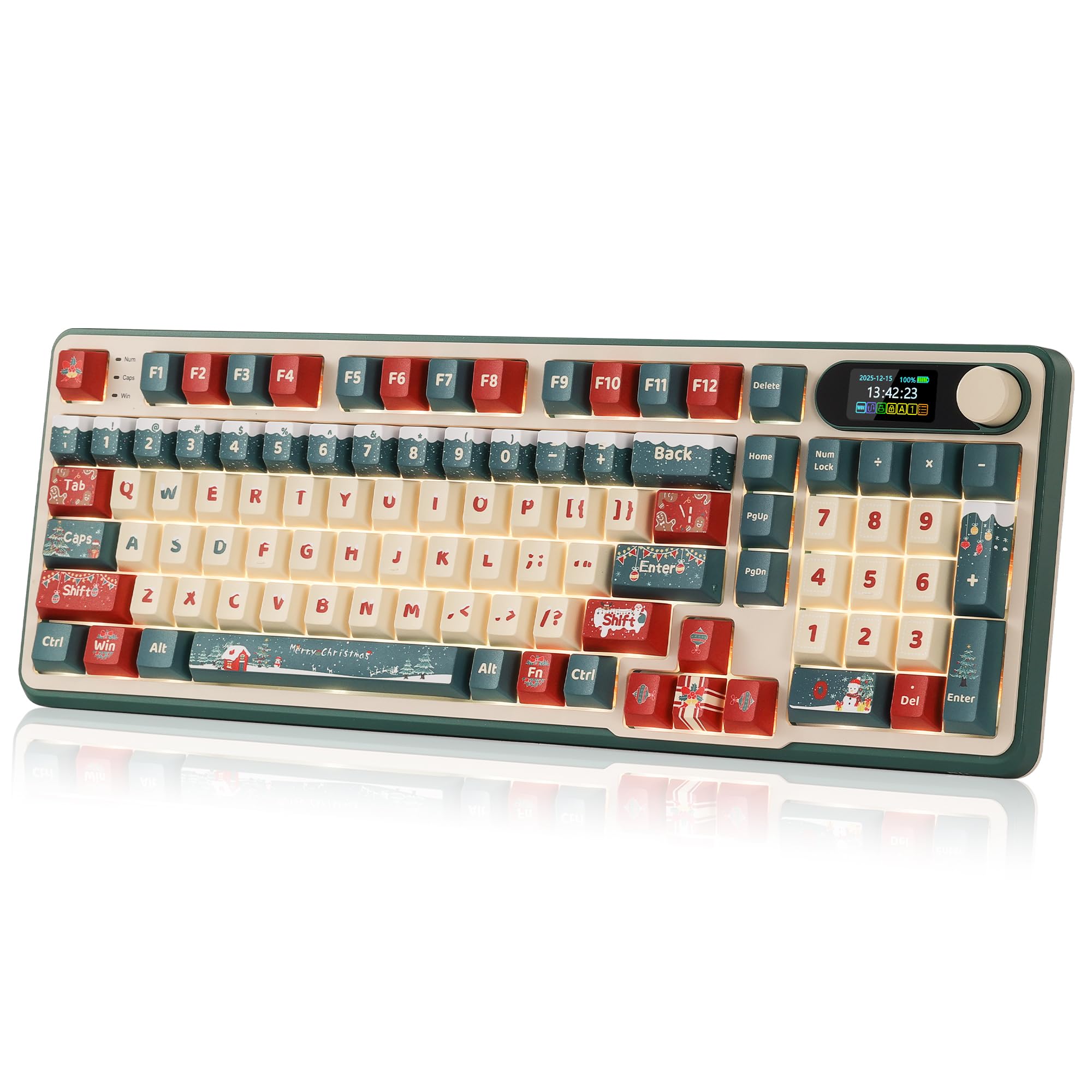 RK ROYAL KLUDGE S98 Mechanical Keyboard w/Smart Display & Knob, Top Mount 96% RGB Wireless Gaming Keyboard BT/2.4G/USB-C, Hot Swappable, Software Support, Creamy Sound, 98 Keys Xmas Limited Edition Image