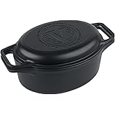 Victoria 6-Quart Cast Iron Oval Dutch Oven, Combination Combo Cooker Pot and Skillet, Bread Baker, Made in Colombia, 2-Piece Set