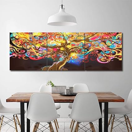 Hvest Magical Tree Canvas Wall Art 3 Panels Colorful Tree Artwork Night Scenery Painting For Bedroom Bathroom Living Room Decor Stretched And Framed
