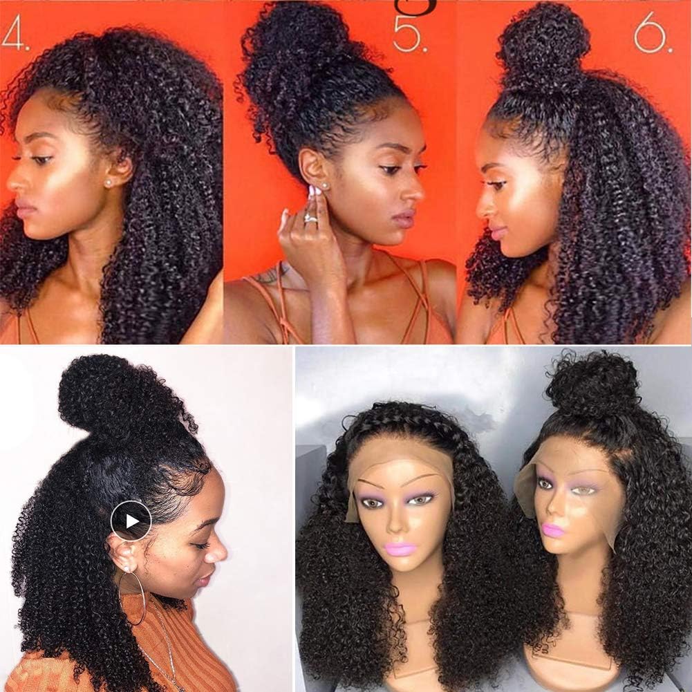 Short Afro Kinky Curly 360 Lace Frontal 4B 4C Curly Human Hair Wigs-Glueless 150% Density Brazilian Virgin Remy Wigs with Baby Hair for Black Women 14"inch