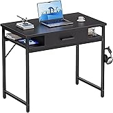 Pamray 32 Inch Small Computer Desk with Drawer and Shelves Simple Study Work Table for Bedroom Black