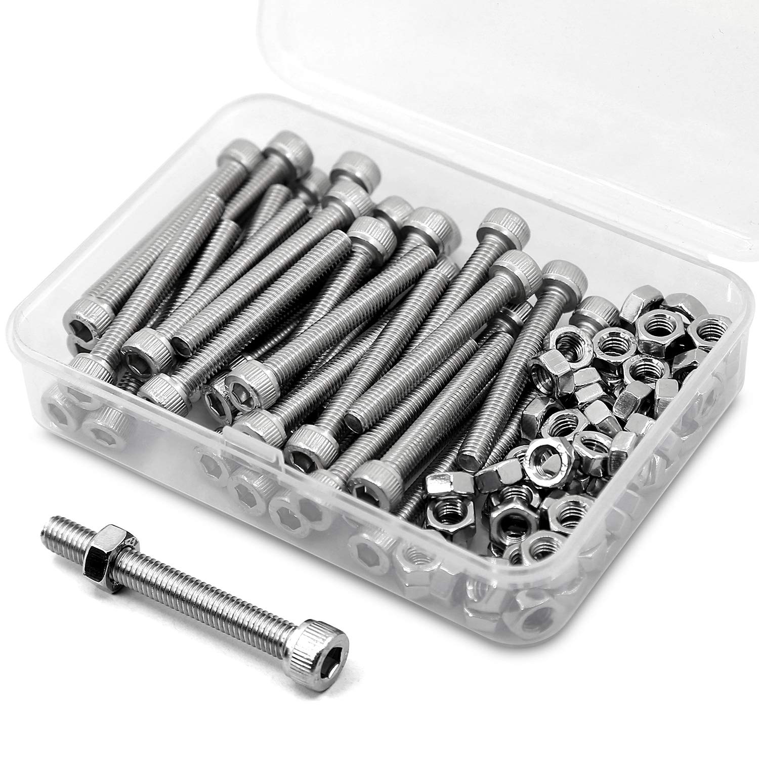 M5-0.8 x 30mm 60PCS Socket Head Cap Screws Bolts and Nuts Set 304 Stainless Steel 18-8 Allen Socket Drive