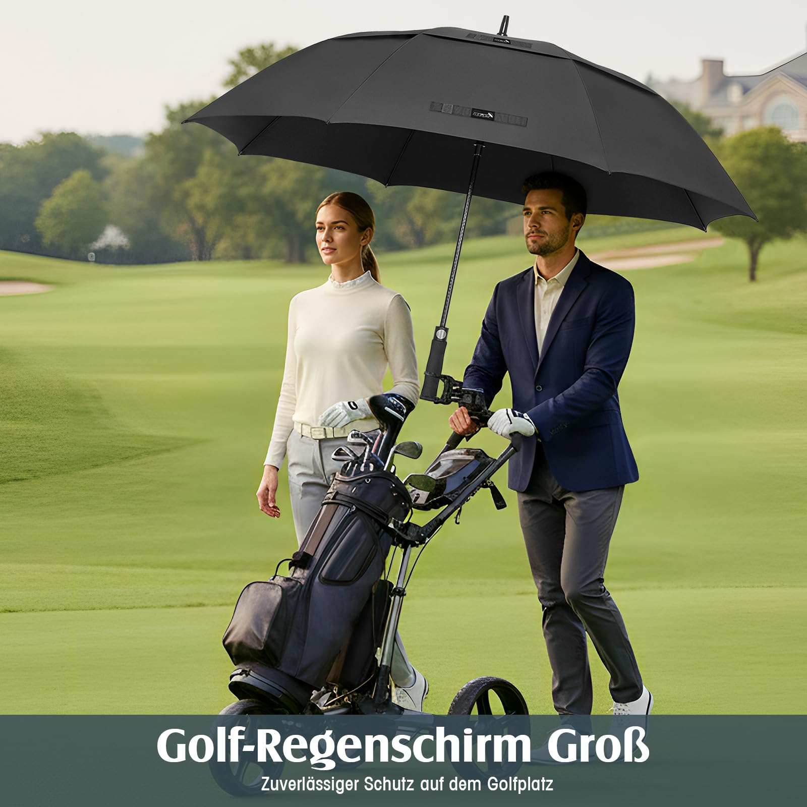 ZOMAKE Regenschirm Groß Sturmfest L - Großer Golf-Regenschirm, Windsicher & Stabil, Automatik Großer Schirm, Herren & Damen, 2 Personen, Outdoor & Reise(Schwarz) 2