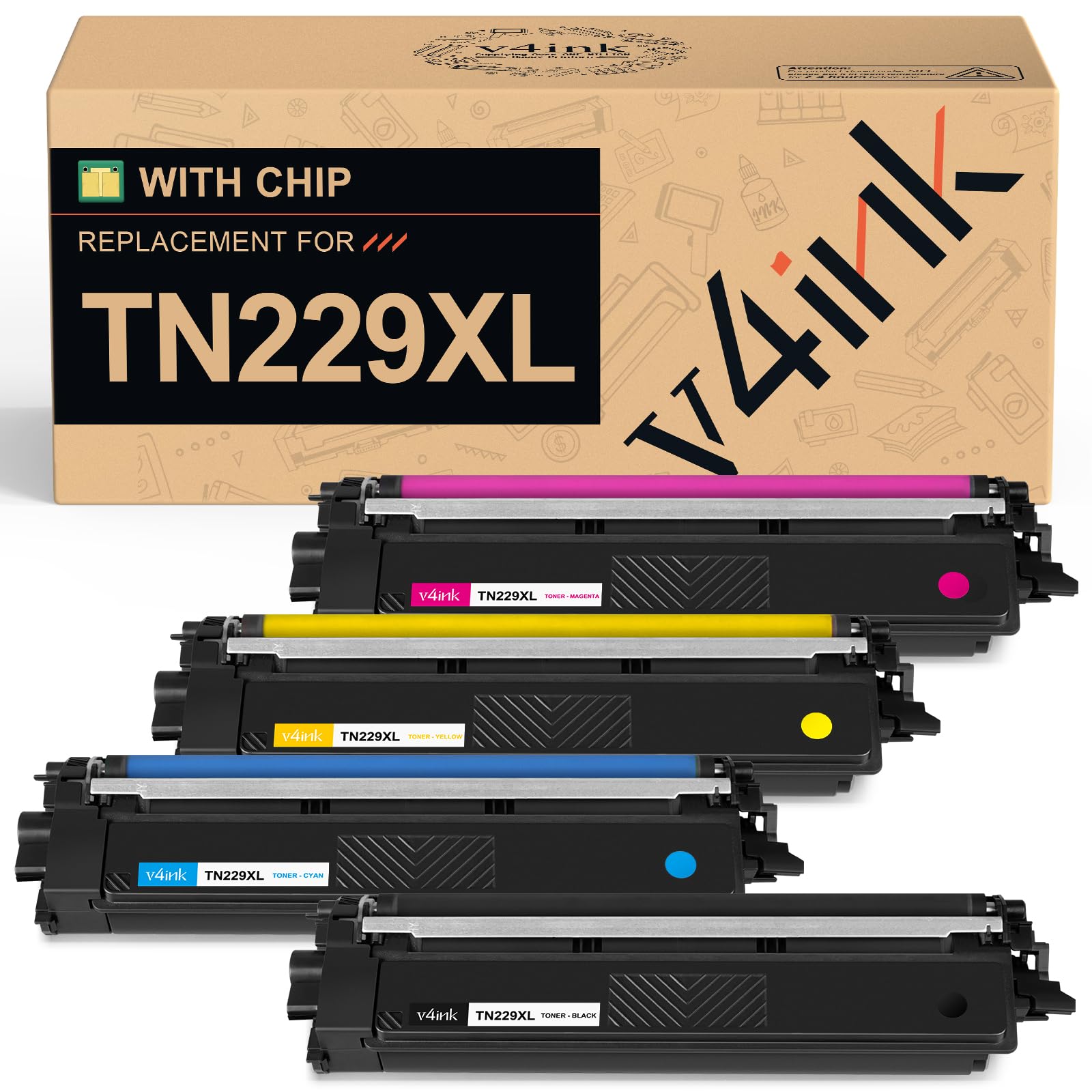 Photo 1 of TN229XL TN229 XL High Yield Toner Cartridge Compatible Replacement for Brother TN229XL TN-229XL Use in HL-L3220CDW L3280CDW L3300CDW MFC-L3720CDW MFC-L3780CDW L3765CDW Printer (TN229XLBK/C/M/Y-4 Pack)