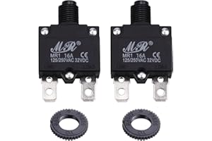 RKURCK 125/250V AC 32V DC Push Button Circuit Breaker 16 Amps, Thermal Overload Protector Switch, Manual Reset Thermal Circuit Breaker 16A