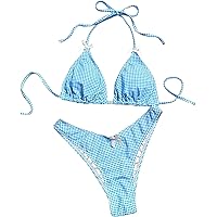 Amazon.com: Falainetee Women's Plaid Gingham Bathing Suit High