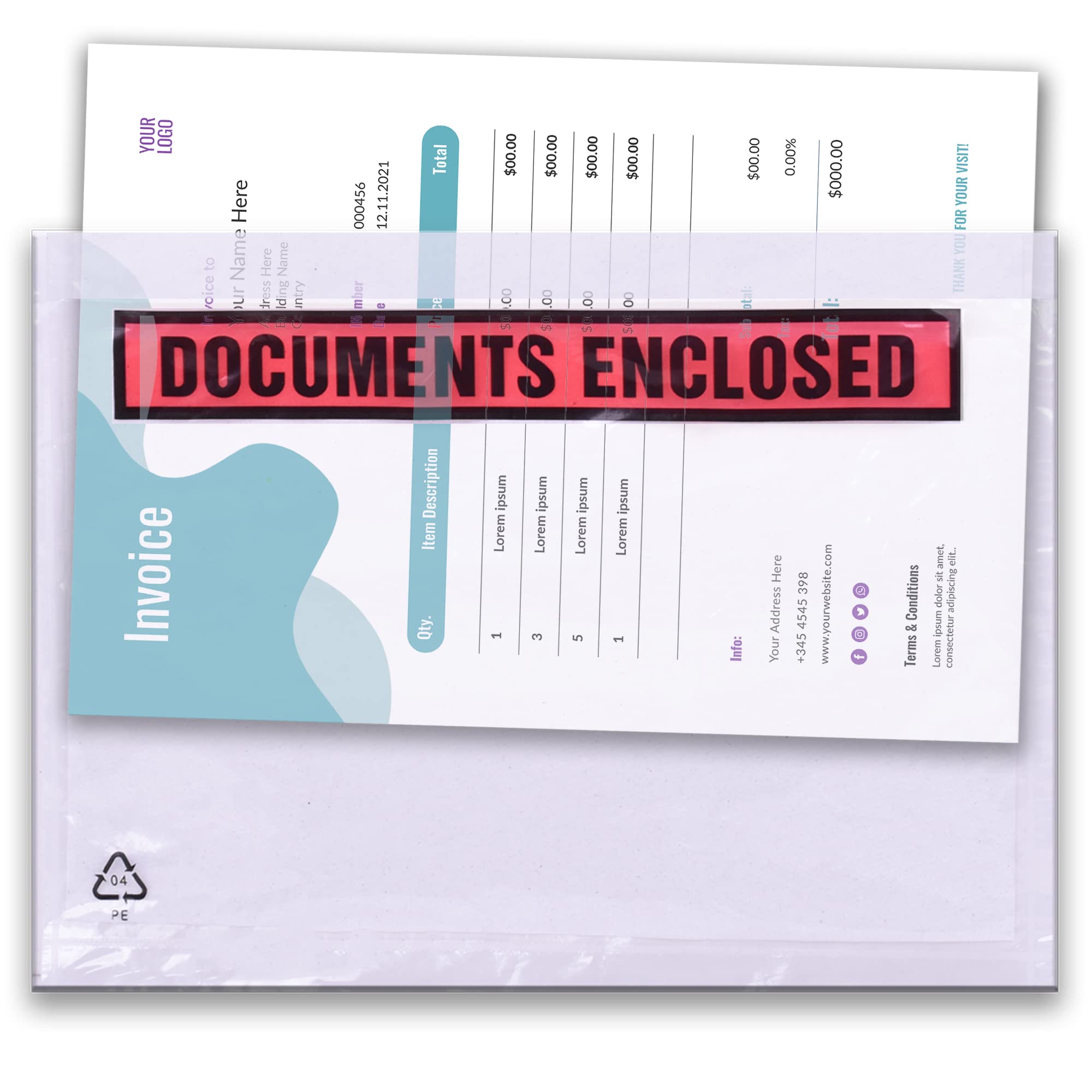 Triplast 500 x A4 Printed Document Enclosed Wallet (328 x 230 mm) | Peel & Seal Clear Plastic Envelopes/Sleeves/Pockets/Wallets | Attach Invoices, Packing Lists & Delivery Notes to Parcels