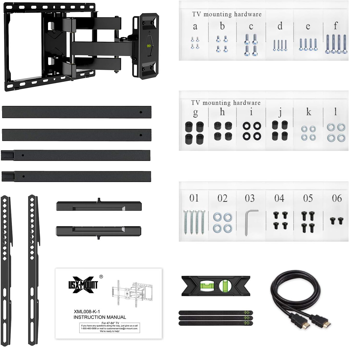 USX MOUNT Full Motion TV Wall Mount for Most 47-84 inch Flat Screen/LED/4K TVs, TV Mount Bracket Dual Swivel Articulating Tilt 6 Arms, Max VESA 600x400mm, Holds up to 132lbs, Arms Up to 16" Wood Stud: Home Audio & Theater