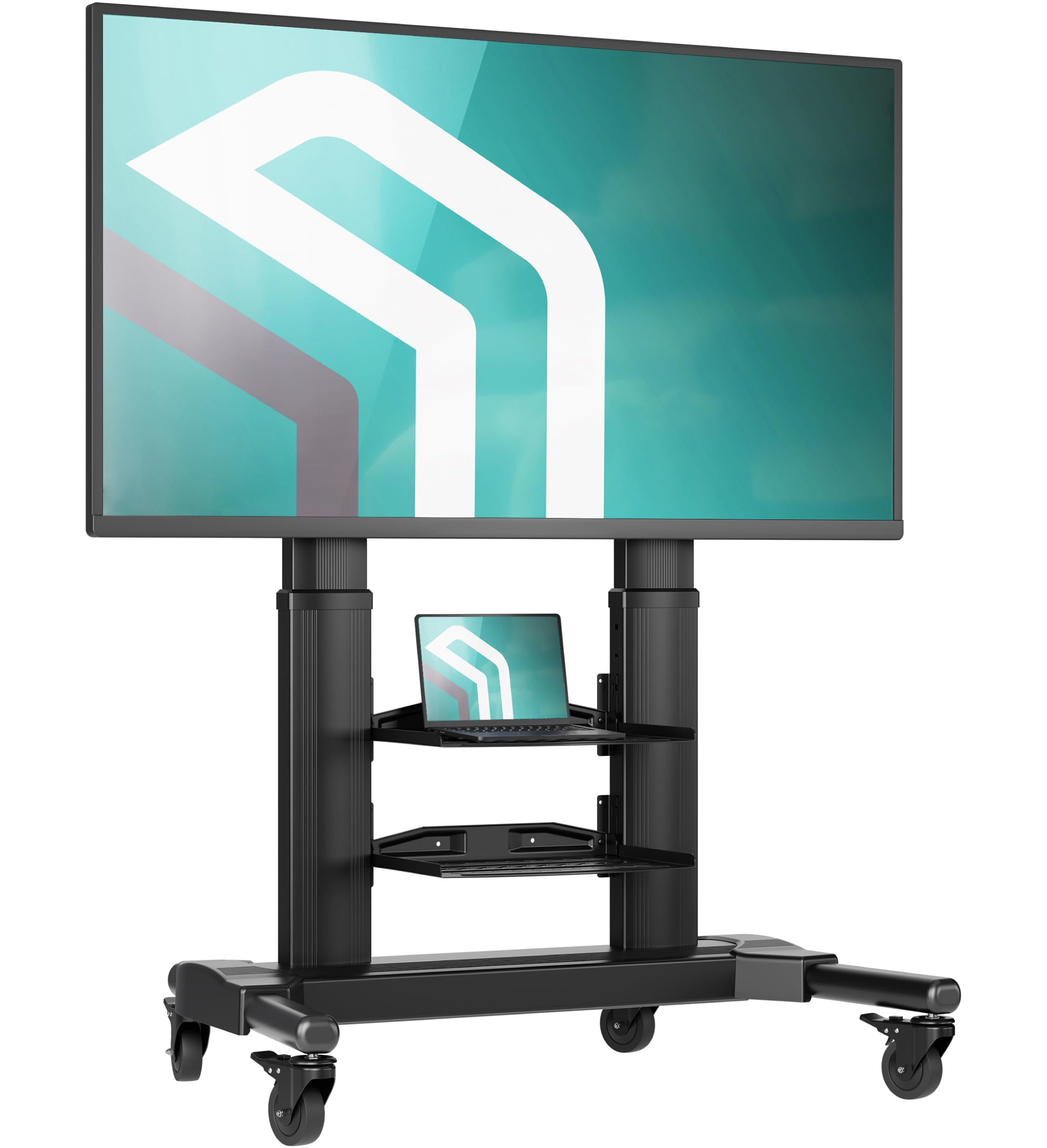 ONKRON Mobile TV Stand on Wheels for 40" - 80" Screen, Portable TV on Wheels max load 65.5 kg, Aluminium Rolling Television Trolley VESA 200x200-700x400, Height Adjustable TV Stand Black TS2771-B