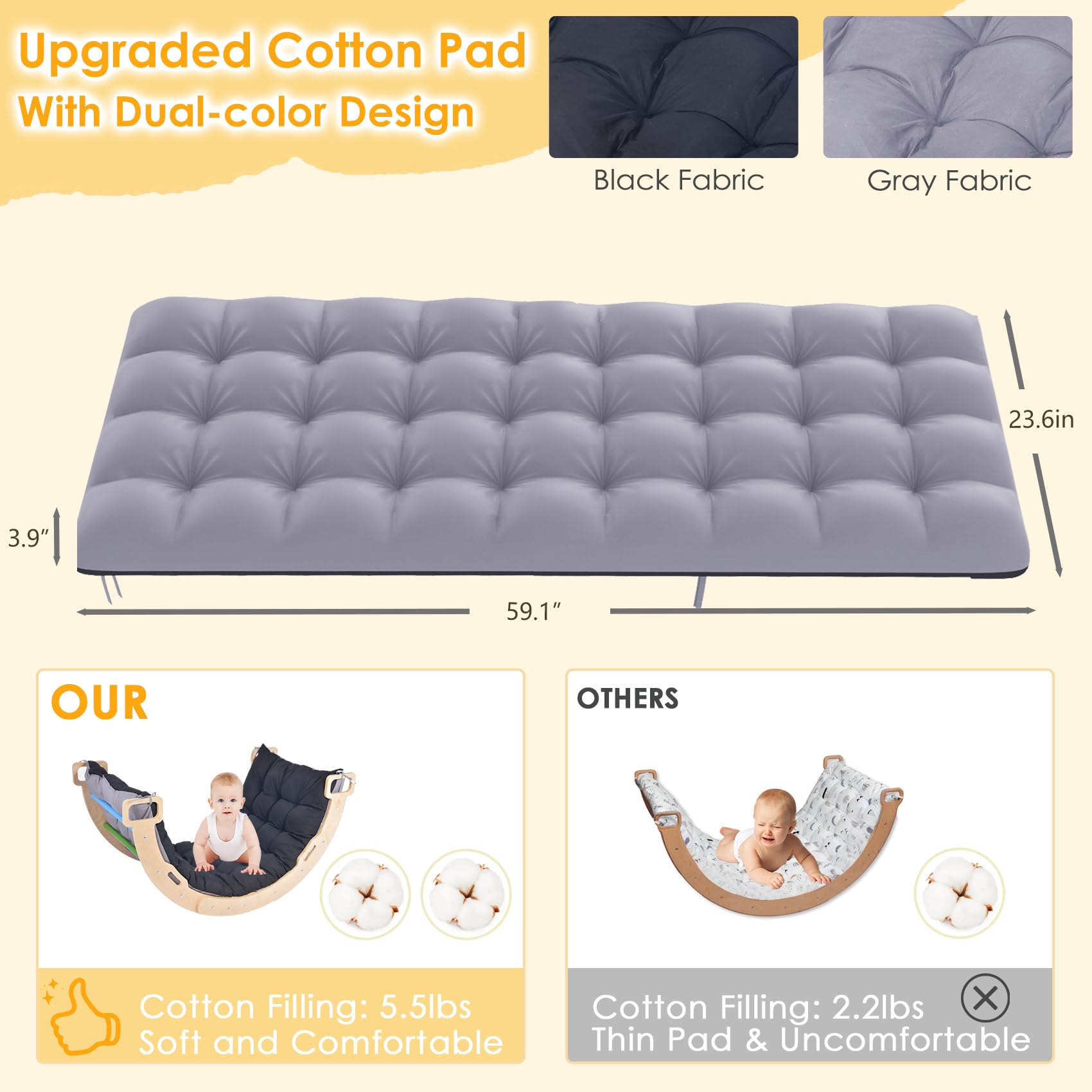 BIERUM Climbing Arch for Toddler - Montessori Arch Rocker Indoor, Wooden Climber Toys, Pikler Triangle Climber Arch Rocker with Two-Color Soft Cushion, Rainbow