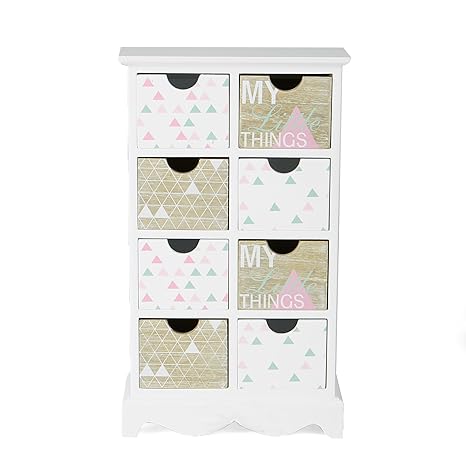 Mind Reader 8 Drawer Storage Organizer Wooden Chest Compartments, White