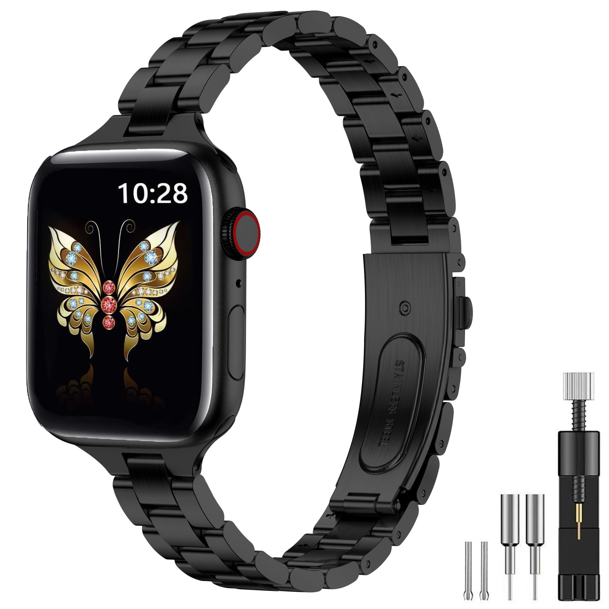 Women Slim Metal Strap Compatible with Apple Watch Straps 38mm 40mm 41mm 42mm 44mm 45mm 46mm 49mm, Stainless Steel Strap with Installation Tool for iWatch Ultra1 2 3, SE Series 11/10/9/8/7/6/5/4 — image 1