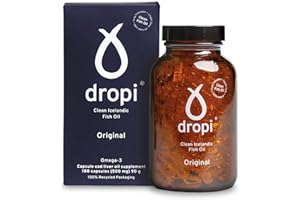 Dropi Omega 3 Fish Oil 500mg (180 Capsules) - Maximum Strength Omega-3s EPA, DHA, Vitamin A & D - Natural & Extra Virgin Cod Liver Oil Supplement for Immune System, Brain Health & Joint Support
