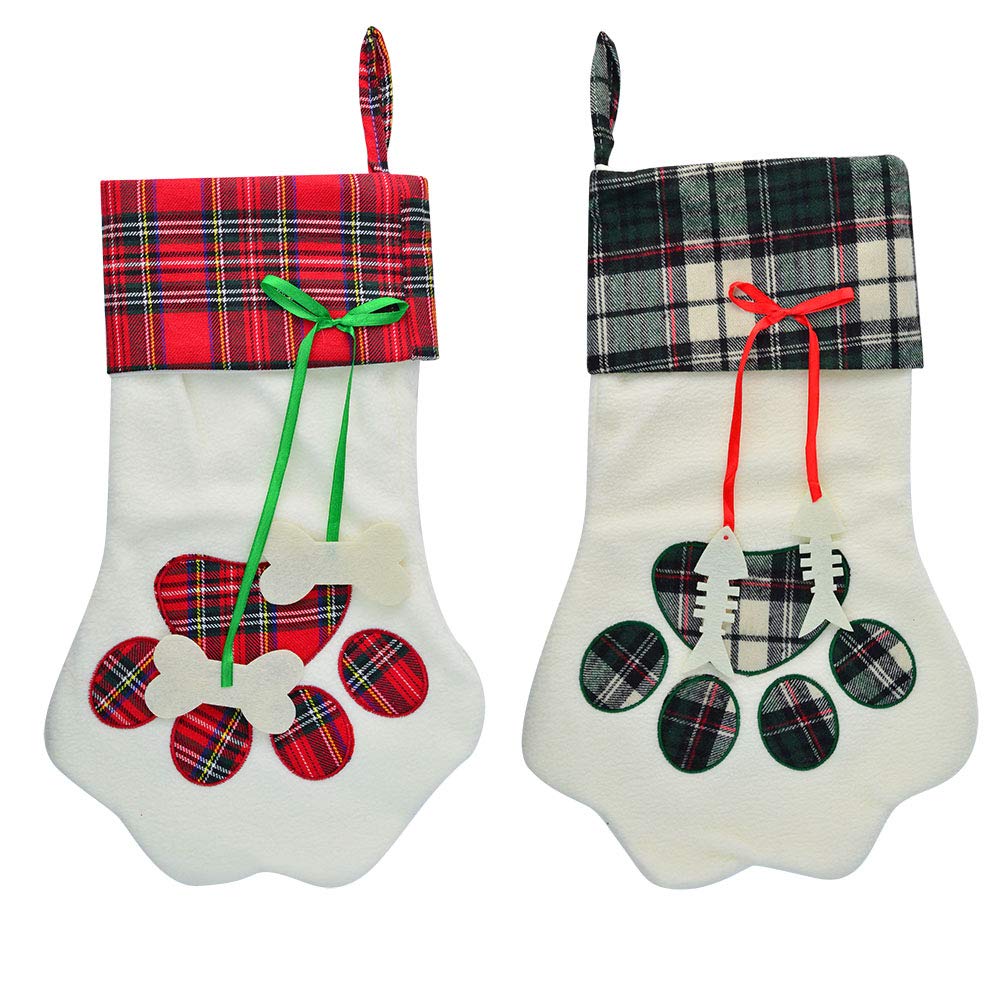 Yolyoo 2pcs Dog Paw Christmas Stocking,17.2’’ Large Christmas Stockings The Dog Feet Shape Pattern Holiday Hanging Stocking Decoration