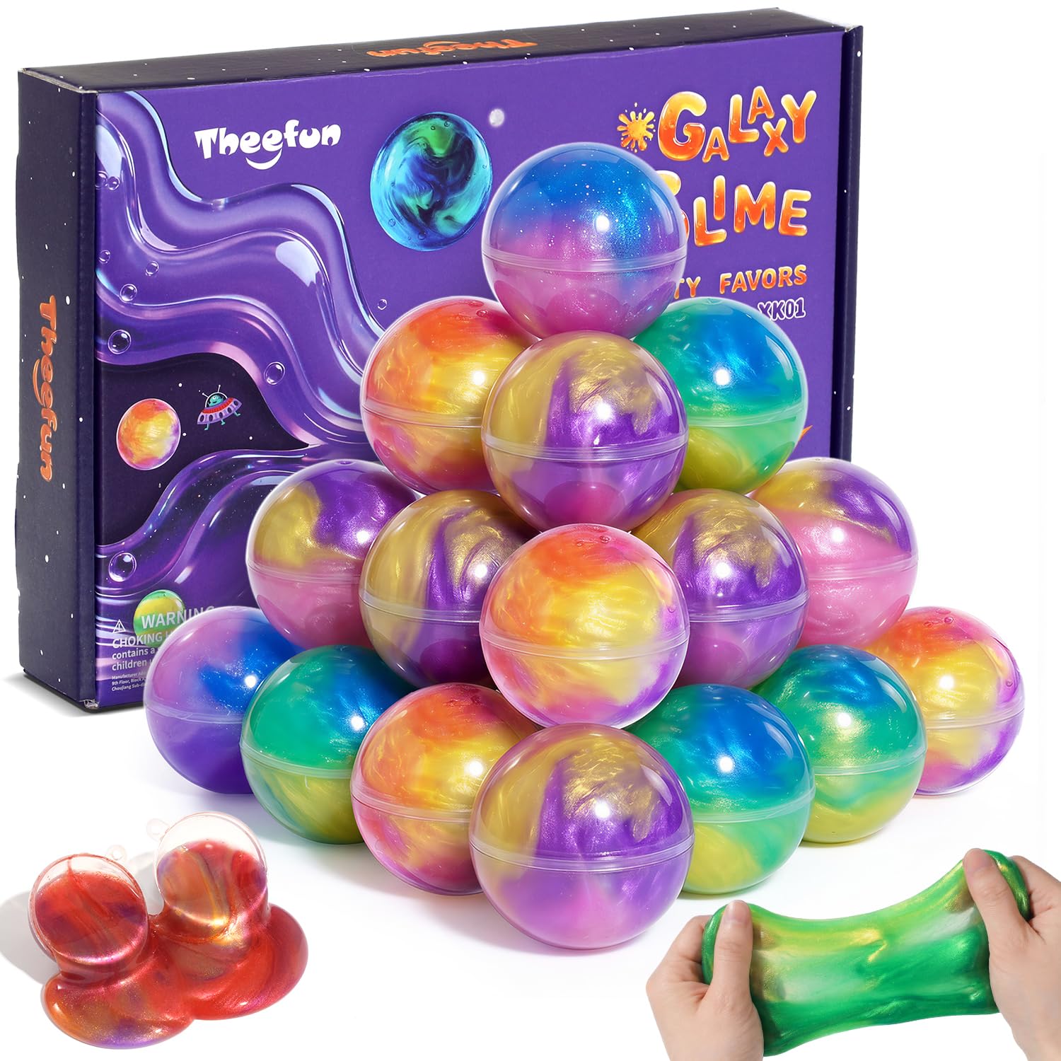 24 Pack Galaxy Slime Ball, Slime Party Favors, Classroom Prizes, Stretchy Non-Sticky Sensory Toys for Stress Relief, Goodie Bag Fillers for Kids and Teens