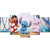Disney Lilo and Stitch Ohana Means Family 5 Piece Canvas Printed Wall Art Décor Set, Overall 40"W x 20"H