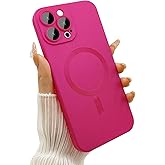 ankofave Magnetic for iPhone 15 Pro Max Phone Case for Women, Matte Luxury Metallic Luster Design and Camera Lens Protector, Compatible with Magsafe Case for iPhone 15 Pro Max 6.7"-Hot Pink