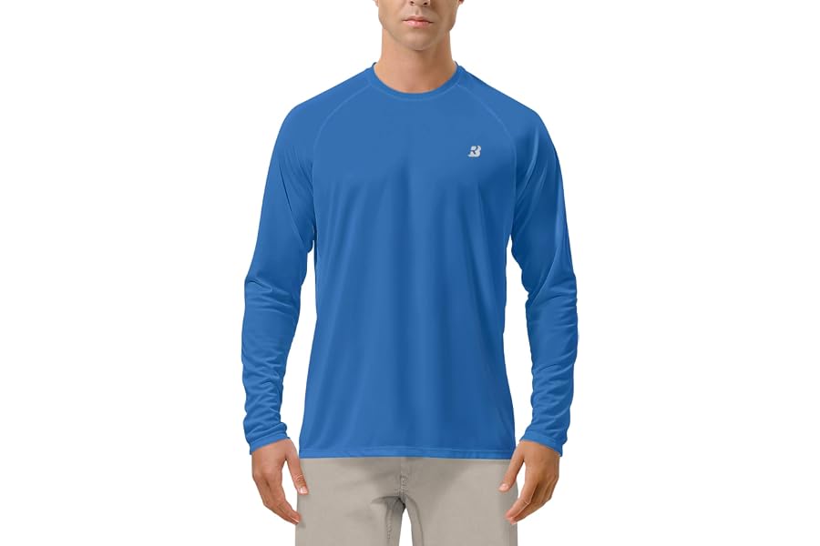Roadbox Mens UPF 50+ UV Sun Protection Shirts Outdoor Long Sleeve SPF Rash Guard for Fishing Hiking Swimming Running