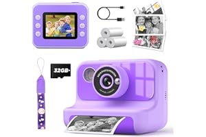 LETSHAHA Instant Print Camera for Kids, 1080P Digital Video Cameras, Christmas Birthday Gifts Toys for Age 3-12, Toddler Camera for 4 5 6 7 8 9 10 Year Old Girls - Purple