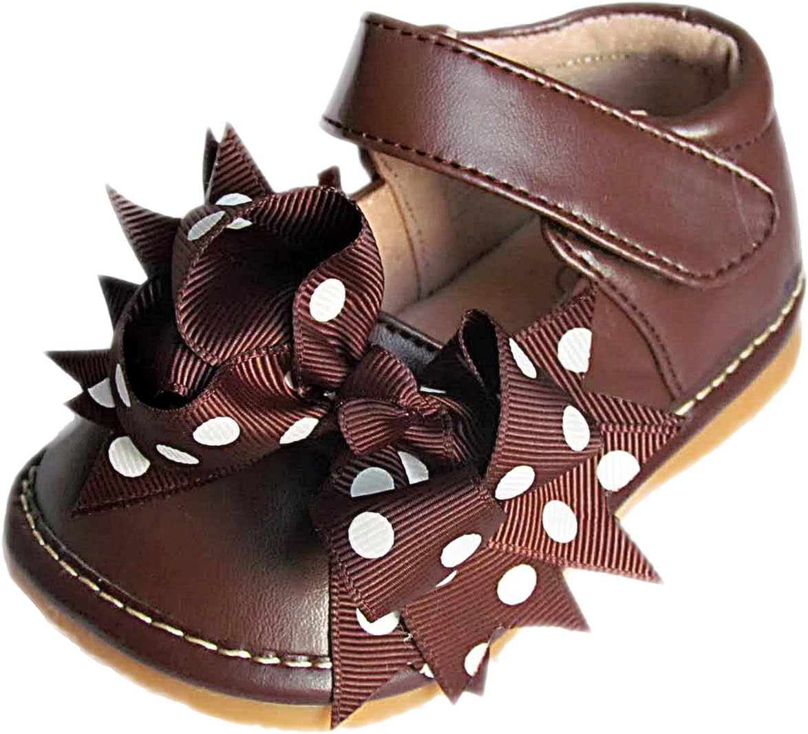 Squeaky Shoes Toddler Girls Brown Leather Bow Shoes