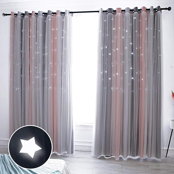 Hughapy Star Curtains Stars Blackout Curtains for Kids